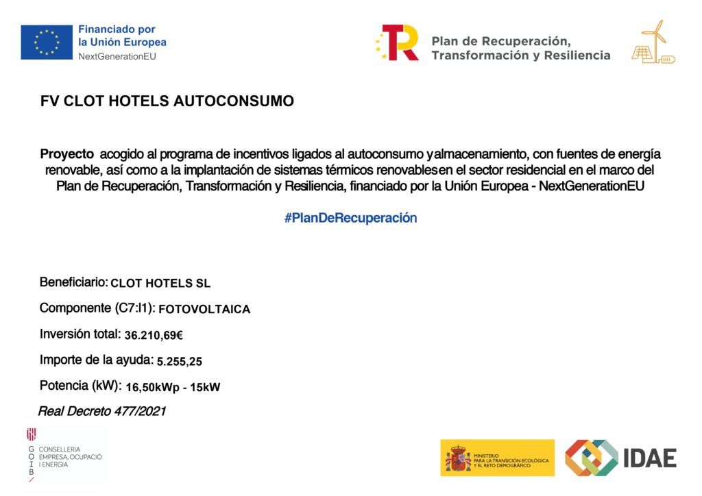 Cartel del proyecto de autoconsumo fotovoltaico financiado por la Unión Europea – NextGenerationEU.